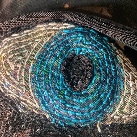 Discount Universe Med Large Australian Designer Art Piece Rare Sequin Eye Blouse - Picture 7 of 7